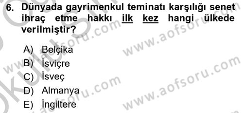 Emlak Finans ve Emlak Değerleme Dersi 2018 - 2019 Yılı Yaz Okulu Sınav Soruları 6. Soru