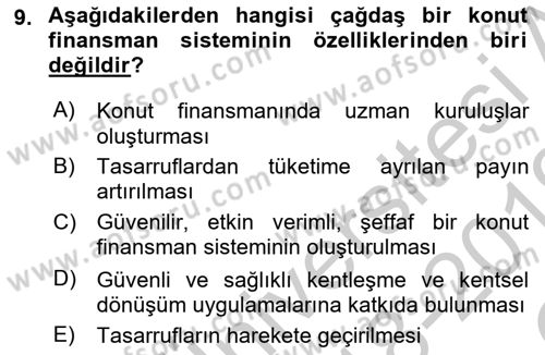 Emlak Finans ve Emlak Değerleme Dersi 2018 - 2019 Yılı Yaz Okulu Sınav Soruları 9. Soru