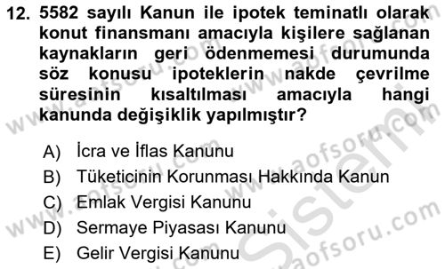 Emlak Finans ve Emlak Değerleme Dersi 2020 - 2021 Yılı Yaz Okulu Sınav Soruları 12. Soru
