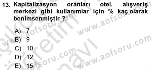 Emlak Finans ve Emlak Değerleme Dersi 2020 - 2021 Yılı Yaz Okulu Sınav Soruları 13. Soru