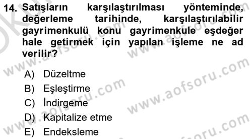 Emlak Finans ve Emlak Değerleme Dersi 2020 - 2021 Yılı Yaz Okulu Sınav Soruları 14. Soru