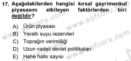 Emlak Finans ve Emlak Değerleme Dersi 2020 - 2021 Yılı Yaz Okulu Sınav Soruları 17. Soru