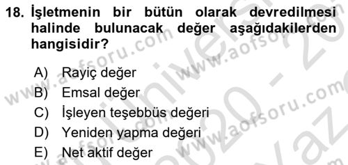 Emlak Finans ve Emlak Değerleme Dersi 2020 - 2021 Yılı Yaz Okulu Sınav Soruları 18. Soru