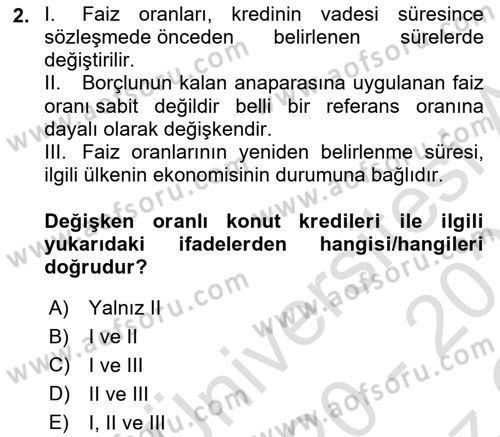 Emlak Finans ve Emlak Değerleme Dersi 2020 - 2021 Yılı Yaz Okulu Sınav Soruları 2. Soru