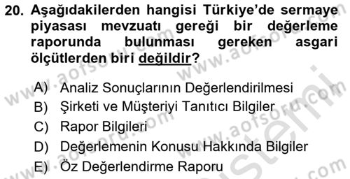 Emlak Finans ve Emlak Değerleme Dersi 2020 - 2021 Yılı Yaz Okulu Sınav Soruları 20. Soru