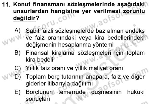 Emlak Finans ve Emlak Değerleme Dersi 2021 - 2022 Yılı (Vize) Ara Sınav Soruları 11. Soru