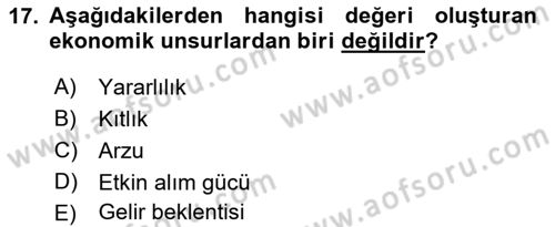 Emlak Finans ve Emlak Değerleme Dersi 2021 - 2022 Yılı (Vize) Ara Sınav Soruları 17. Soru