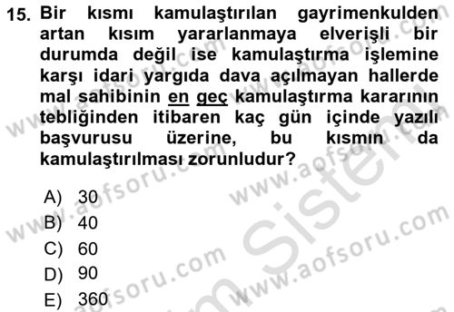 Emlak Finans ve Emlak Değerleme Dersi 2021 - 2022 Yılı (Final) Dönem Sonu Sınav Soruları 15. Soru