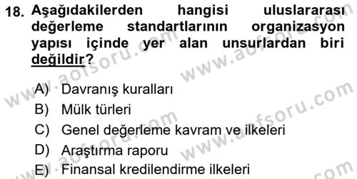 Emlak Finans ve Emlak Değerleme Dersi 2021 - 2022 Yılı (Final) Dönem Sonu Sınav Soruları 18. Soru