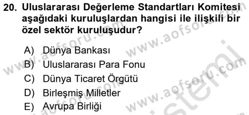 Emlak Finans ve Emlak Değerleme Dersi 2021 - 2022 Yılı (Final) Dönem Sonu Sınav Soruları 20. Soru