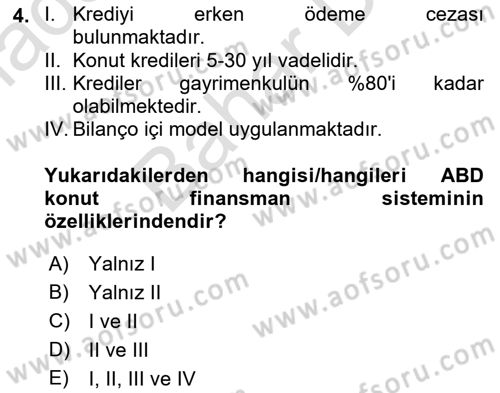 Emlak Finans ve Emlak Değerleme Dersi 2021 - 2022 Yılı (Final) Dönem Sonu Sınav Soruları 4. Soru