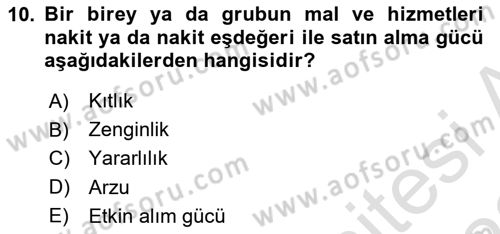 Emlak Finans ve Emlak Değerleme Dersi 2021 - 2022 Yılı Yaz Okulu Sınav Soruları 10. Soru