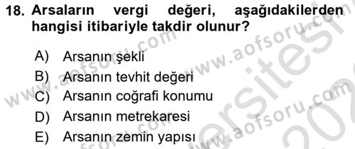 Emlak Finans ve Emlak Değerleme Dersi 2021 - 2022 Yılı Yaz Okulu Sınav Soruları 18. Soru