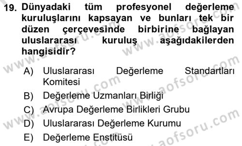 Emlak Finans ve Emlak Değerleme Dersi 2021 - 2022 Yılı Yaz Okulu Sınav Soruları 19. Soru