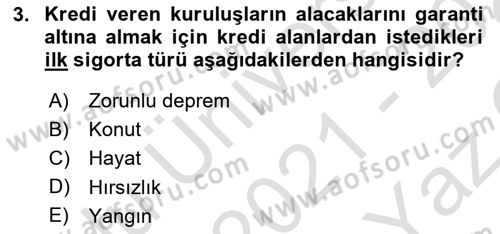 Emlak Finans ve Emlak Değerleme Dersi 2021 - 2022 Yılı Yaz Okulu Sınav Soruları 3. Soru