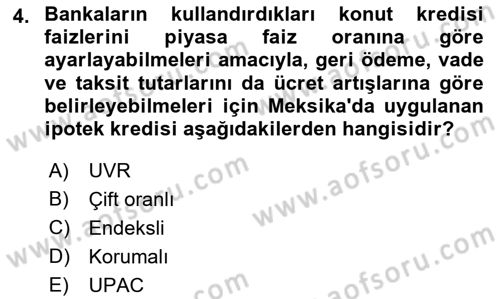 Emlak Finans ve Emlak Değerleme Dersi 2021 - 2022 Yılı Yaz Okulu Sınav Soruları 4. Soru