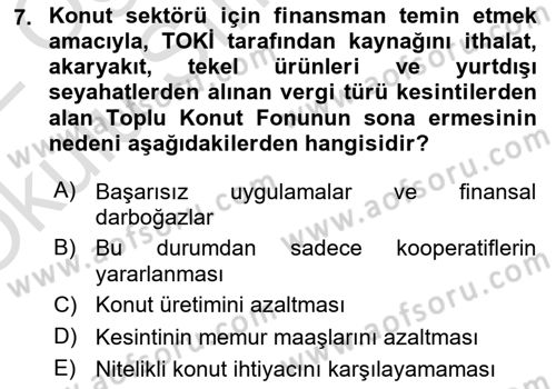 Emlak Finans ve Emlak Değerleme Dersi 2021 - 2022 Yılı Yaz Okulu Sınav Soruları 7. Soru