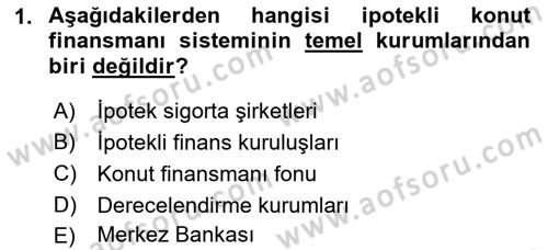 Emlak Finans ve Emlak Değerleme Dersi 2022 - 2023 Yılı Yaz Okulu Sınav Soruları 1. Soru