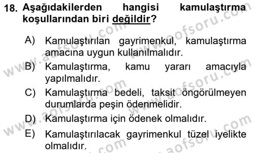 Emlak Finans ve Emlak Değerleme Dersi 2022 - 2023 Yılı Yaz Okulu Sınav Soruları 18. Soru