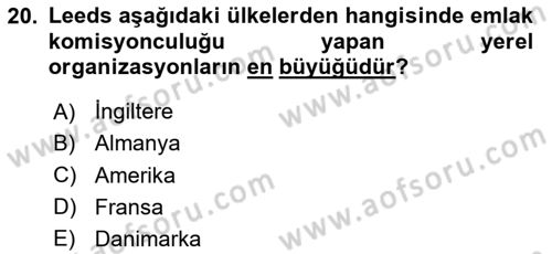 Emlak Finans ve Emlak Değerleme Dersi 2023 - 2024 Yılı (Vize) Ara Sınav Soruları 20. Soru