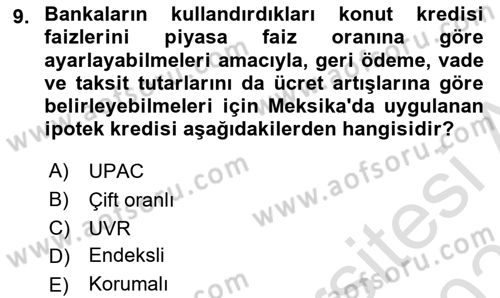 Emlak Finans ve Emlak Değerleme Dersi 2023 - 2024 Yılı (Vize) Ara Sınav Soruları 9. Soru