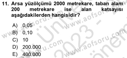 Emlak Finans ve Emlak Değerleme Dersi 2023 - 2024 Yılı (Final) Dönem Sonu Sınav Soruları 11. Soru