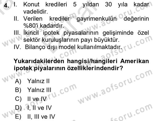 Emlak Finans ve Emlak Değerleme Dersi 2023 - 2024 Yılı (Final) Dönem Sonu Sınav Soruları 4. Soru