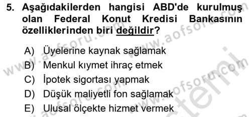 Emlak Finans ve Emlak Değerleme Dersi 2023 - 2024 Yılı Yaz Okulu Sınav Soruları 5. Soru