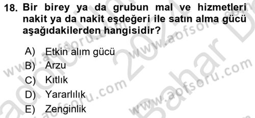 Emlak Finans ve Emlak Değerleme Dersi 2024 - 2025 Yılı (Vize) Ara Sınav Soruları 18. Soru