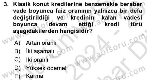 Emlak Finans ve Emlak Değerleme Dersi 2024 - 2025 Yılı (Vize) Ara Sınav Soruları 3. Soru