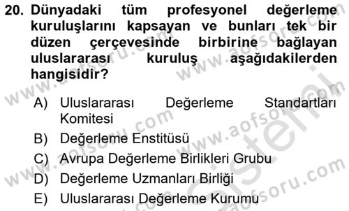 Emlak Finans ve Emlak Değerleme Dersi 2024 - 2025 Yılı (Final) Dönem Sonu Sınav Soruları 20. Soru