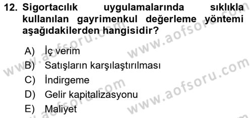 Emlak Finans ve Emlak Değerleme Dersi 2024 - 2025 Yılı Yaz Okulu Sınav Soruları 12. Soru