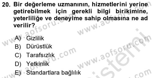 Emlak Finans ve Emlak Değerleme Dersi 2024 - 2025 Yılı Yaz Okulu Sınav Soruları 20. Soru