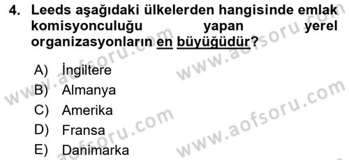 Emlak Finans ve Emlak Değerleme Dersi 2024 - 2025 Yılı Yaz Okulu Sınav Soruları 4. Soru