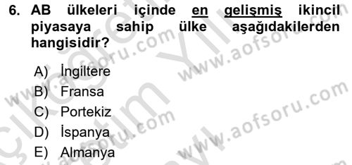 Emlak Finans ve Emlak Değerleme Dersi 2024 - 2025 Yılı Yaz Okulu Sınav Soruları 6. Soru