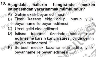 Gayrimenkullerde Vergilendirme Dersi Ara Sınavı Deneme Sınav Soruları 10. Soru