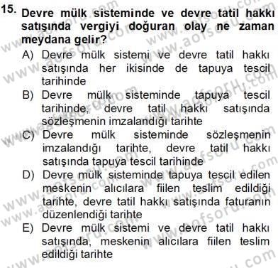 Gayrimenkullerde Vergilendirme Dersi Ara Sınavı Deneme Sınav Soruları 15. Soru