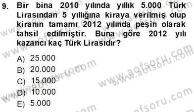 Gayrimenkullerde Vergilendirme Dersi Ara Sınavı Deneme Sınav Soruları 9. Soru