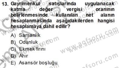 Gayrimenkullerde Vergilendirme Dersi Ara Sınavı Deneme Sınav Soruları 13. Soru