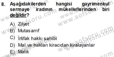 Gayrimenkullerde Vergilendirme Dersi Ara Sınavı Deneme Sınav Soruları 8. Soru