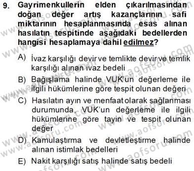 Gayrimenkullerde Vergilendirme Dersi Ara Sınavı Deneme Sınav Soruları 9. Soru
