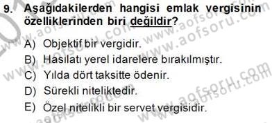 Gayrimenkullerde Vergilendirme Dersi 2013 - 2014 Yılı (Final) Dönem Sonu Sınav Soruları 9. Soru