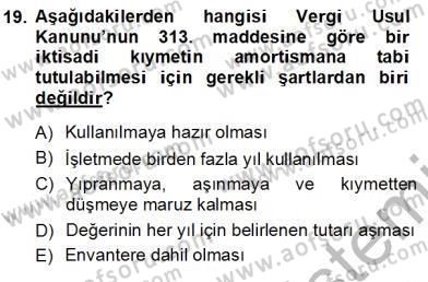 Gayrimenkullerde Vergilendirme Dersi 2013 - 2014 Yılı Tek Ders Sınav Soruları 19. Soru