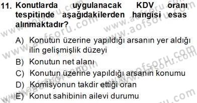 Gayrimenkullerde Vergilendirme Dersi Ara Sınavı Deneme Sınav Soruları 11. Soru