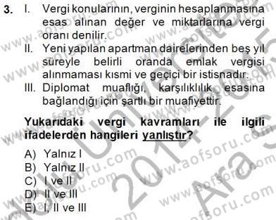 Gayrimenkullerde Vergilendirme Dersi Ara Sınavı Deneme Sınav Soruları 3. Soru