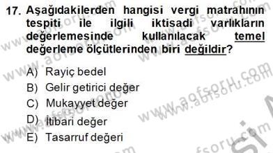 Gayrimenkullerde Vergilendirme Dersi 2014 - 2015 Yılı (Final) Dönem Sonu Sınav Soruları 17. Soru