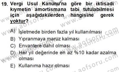 Gayrimenkullerde Vergilendirme Dersi 2014 - 2015 Yılı (Final) Dönem Sonu Sınav Soruları 19. Soru