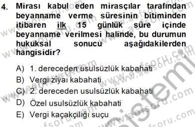 Gayrimenkullerde Vergilendirme Dersi 2014 - 2015 Yılı (Final) Dönem Sonu Sınav Soruları 4. Soru