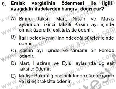 Gayrimenkullerde Vergilendirme Dersi 2014 - 2015 Yılı (Final) Dönem Sonu Sınav Soruları 9. Soru