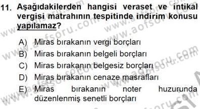 Gayrimenkullerde Vergilendirme Dersi Ara Sınavı Deneme Sınav Soruları 11. Soru